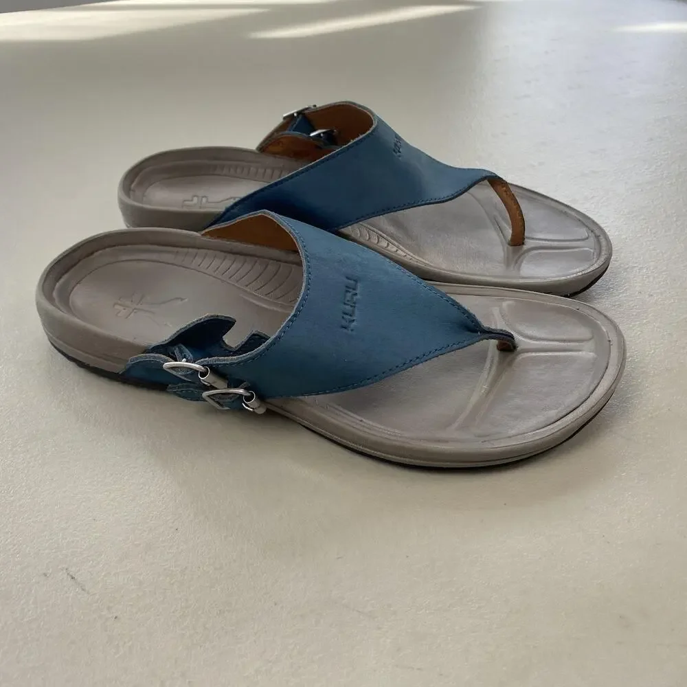 KURU Suomi Sandals Womens 9 Blue Leather Thong Buckle Comfort Arch Support Shoes - Picture 2 of 13